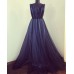 Rochie din tulle fin tonuri de negru, london blue si serenity